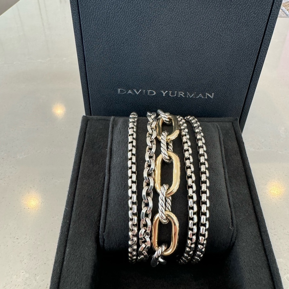 David Yurman Multi Row Chain Bracelet, Sterling Silver with 18k gold.